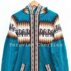 Turquoise Alpaca sweater, Unisex alpaca sweater cardigan, Alpaca fiber, Peruvian style, Peruvian alpaca wool sweater