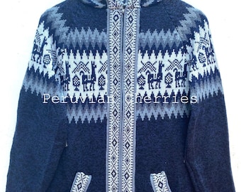 Pull en alpaga bleu, cardigan unisexe en alpaga, fibre d'alpaga, style péruvien, pull en laine d'alpaga péruvien