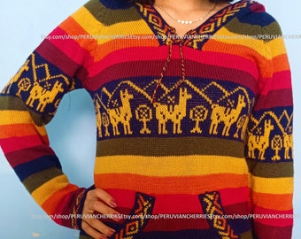 Rainbow Alpaca sweater, Woman alpaca sweater cardigan, Alpaca fiber, Peruvian style, Peruvian alpaca wool sweater