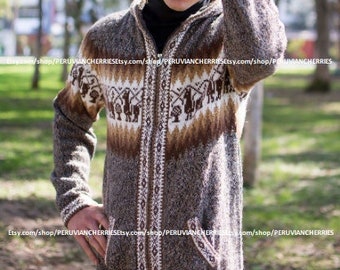 Pull en alpaga brun haché, cardigan unisexe en alpaga, fibre d'alpaga, style péruvien, pull en laine d'alpaga péruvien