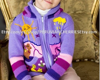 Children peruvian, Kids sweater, Unique Peru Kids Wool Cardigan, Peru toddler wool jacket