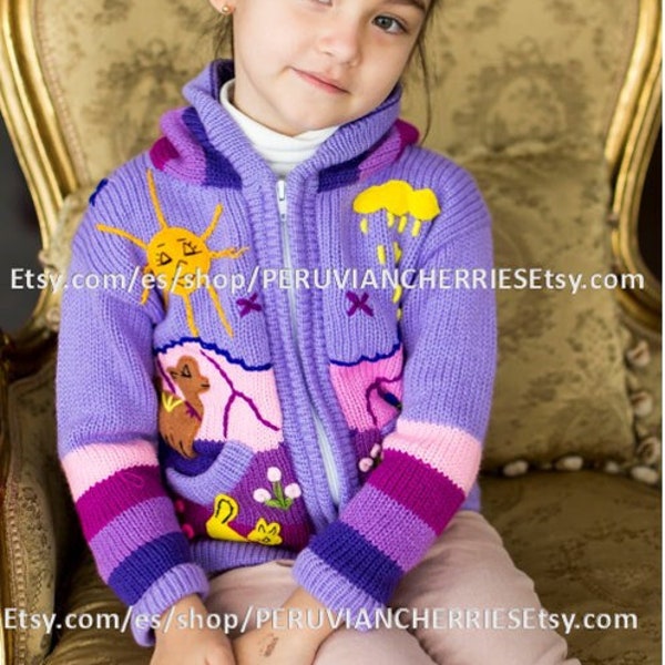 Children peruvian, Kids sweater, Unique Peru Kids Wool Cardigan, Peru toddler wool jacket