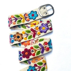 Hand embroidered belt Off White floral colorful peruvian embroidered belt floral ethnic belt boho belt wool gifts for her floral belt peru