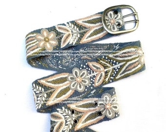Hand embroidered belt floral gray colorful peruvian embroidered belt floral ethnic belt boho belt wool gifts for her floral belt