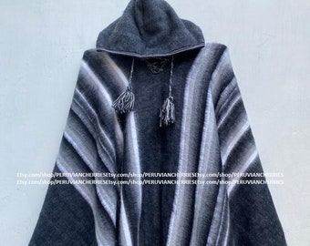 Poncho en alpaga gris naturel pour homme et femme,Longueur 67" Largeur 57", poncho en laine d'alpaga, pérou, poncho hiver, châle ethnique, ponchos péruviens