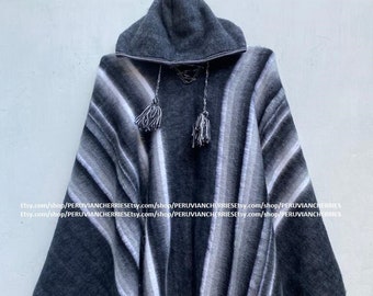 Poncho Alpaca Grigio Naturale per uomo e donna,Lunghezza 67" Larghezza 57", poncho lana di alpaca, perù, poncho invernale, scialle etnico, poncho peruviano