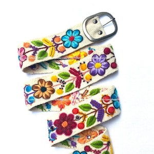 Hand embroidered belt Off White floral colorful peruvian embroidered belt floral ethnic belt boho belt wool gifts for her floral belt peru