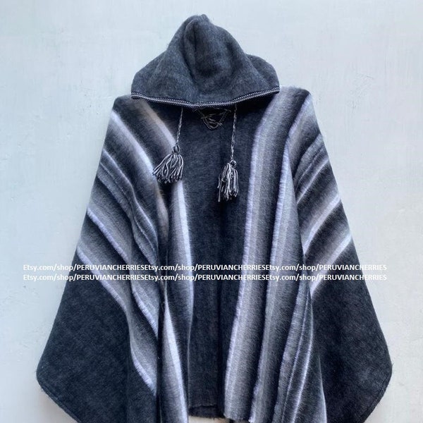 Poncho en alpaga gris naturel pour homme et femme,Longueur 67" Largeur 57", poncho en laine d'alpaga, pérou, poncho hiver, châle ethnique, ponchos péruviens