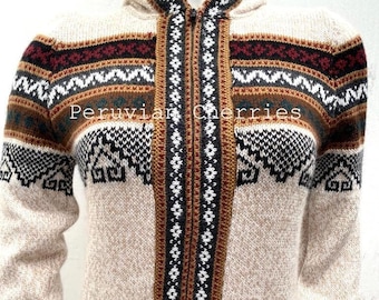 Beige New ethno boho alpaca wool unisex sweater,wool sweaters, women's sweater, men's sweater, Peruvian sweater