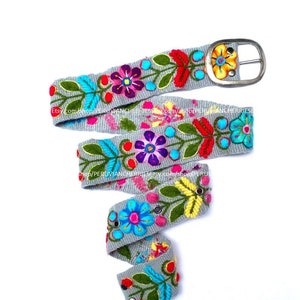 Hand embroidered belt floral gray colorful peruvian embroidered belt floral ethnic belt boho belt wool gifts for her floral belt