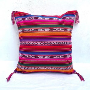 Rainbow Peruvian blanket cushion, colorful blanket, Colorful blanket covers, Peruvian pillow case.