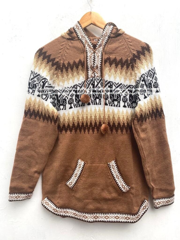 PERUVIANCHERRIES Blue Alpaca Unisex Sweater Alpaca Wool Cardigan Little Llamas Hoodie Sweater Alpaca Sweater Peru Sweater Llamas Sweater Sweater