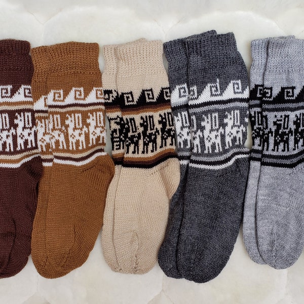 Alpaca Unisex socks, Light Warm Natural Colors Ethnic Andean llama Designs soft Yarn Long