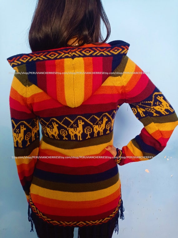 Rainbow Alpaca Sweater, Woman Alpaca Sweater Cardigan, Alpaca