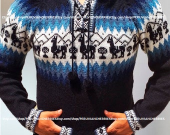 Pull en alpaga, cardigan unisexe en alpaga, style péruvien, pull en laine d'alpaga péruvien