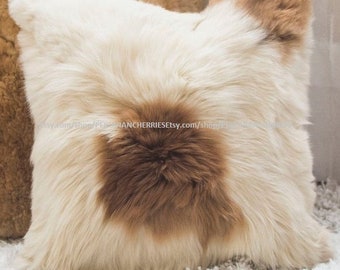Light beige and brown Alpaca pillow, Alpaca fur , Baby Alpaca Fur Cushion Covers, pillow cover of one side in differents sizes.