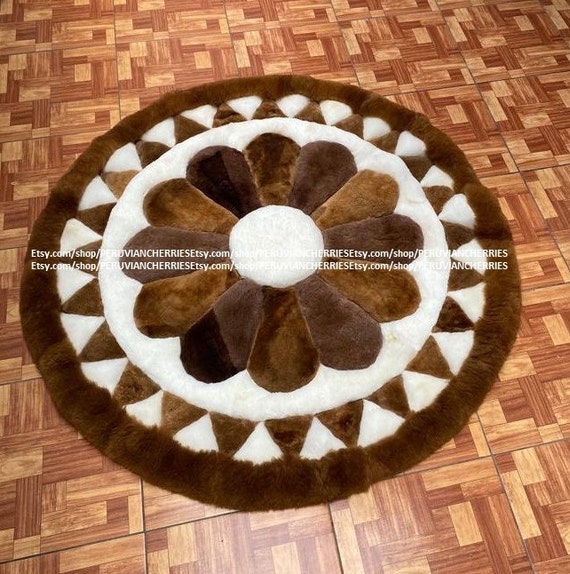 FREE EXPRESS SHIPPING! 100% Peruvian Alpaca Fur Rug Round Carpet