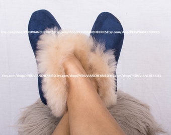 FREE SHIPPING! USA Canada Europe Best Blue Alpaca Slippers Unisex, Alpaca fur slippers, peruvian slippers, alpaca slippers, peru slippers