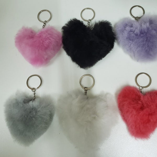 FREE shipping Baby Alpaca Fur HEART POMPOM Keychains - handmade decoration gift bag accessories, Handcrafted Pompom