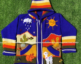 Maglione peruviano per bambini, Unique Peru Kids Wool Cardigan, Giacca di lana per bambini in Perù