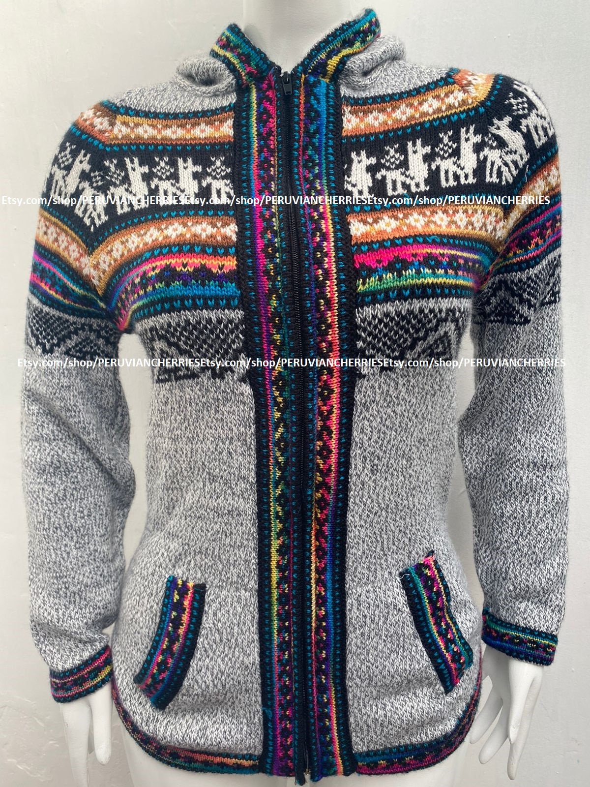 Light Gray Alpaca Sweater, Woman Alpaca Sweater Cardigan