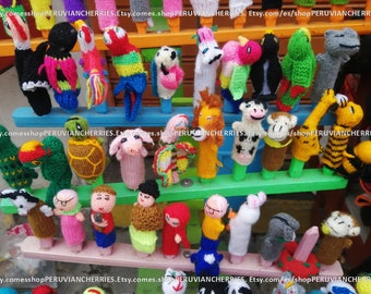Lot of 26 NEW Handknitted Peruvian Crochet Finger Puppets Perfect present kids toddlers