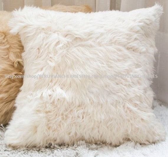 Authentic Alpaca Fur Pillow Cover White Cozy Fluffy Soft Snug Wool Cushion  Cover Luxury Bohemian Neutral Couch Sofa Bed Throw Pillow Boucle 