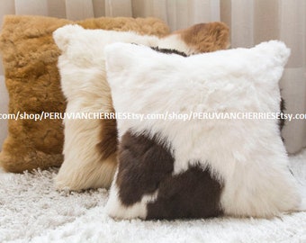 Free Shipping! BOTH SIDES Best Baby Alpaca Fur or Baby Alpaca pillow 40cmx40cm or 16&quot;x16&quot;. Lovely Alpaca Fur Pillow Plush Very Soft