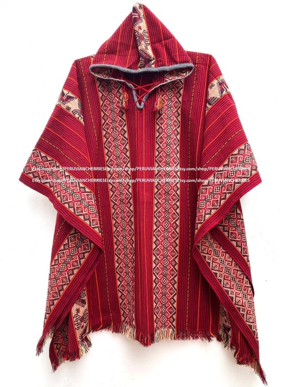 Alpaca Poncho Red of Men and Woman, Poncho Alpaca Wool, Peru