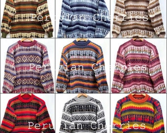 Nuovo maglione unisex in lana etno boho alpaca, maglioni di lana, maglione da donna, maglione da uomo, maglione peruviano