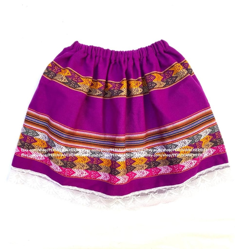 falda colorida de tela peruana, falda multicolor para niñas imagen 1