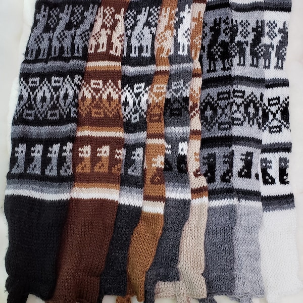 Alpaca Leg Warmers Peruvian Unisex, Long Leggings Light Warm Natural Colors Ethnic Andean llama Designs soft Gaiters Yarn Long