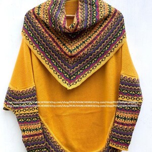 Mostaza Superfina Alpaca Lana Tejida Cuello tortuga Poncho Capa para Mujeres Suéter alpaca damas suéter poncho alpaca Alpaca Lana mujer cálida