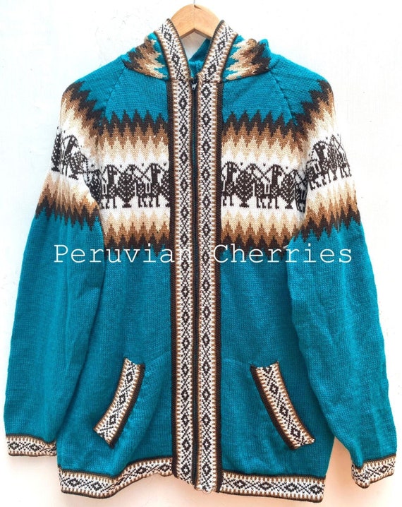 Turquoise Alpaca Sweater, Unisex Alpaca Sweater Cardigan