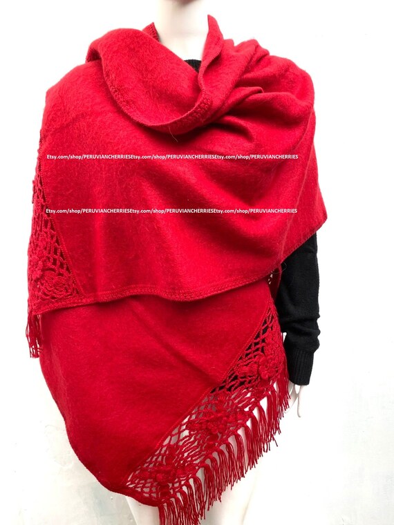Red Alpaca Shawl Scarves Women Beautifully Peruvian Alpaca Scarf
