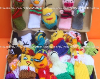 Lot of 9 NEW Handknitted Peruvian Crochet Finger Puppets Perfect present kids toddlers