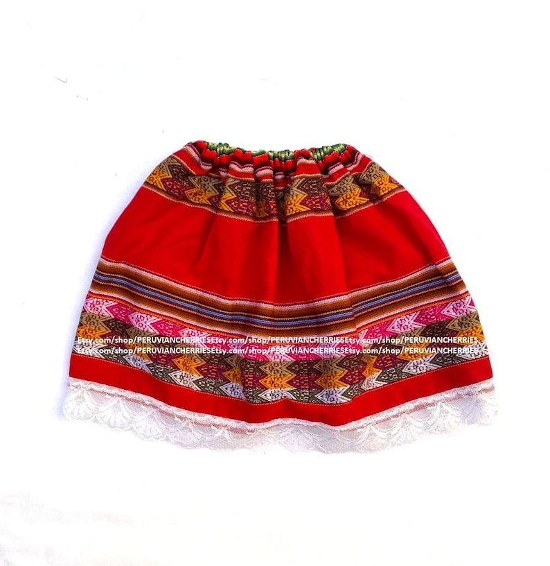 colorful peruvian fabric skirt , Multi Color Girls Skirt Red