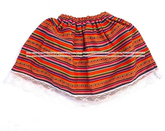 falda colorida de tela peruana, falda multicolor para niñas