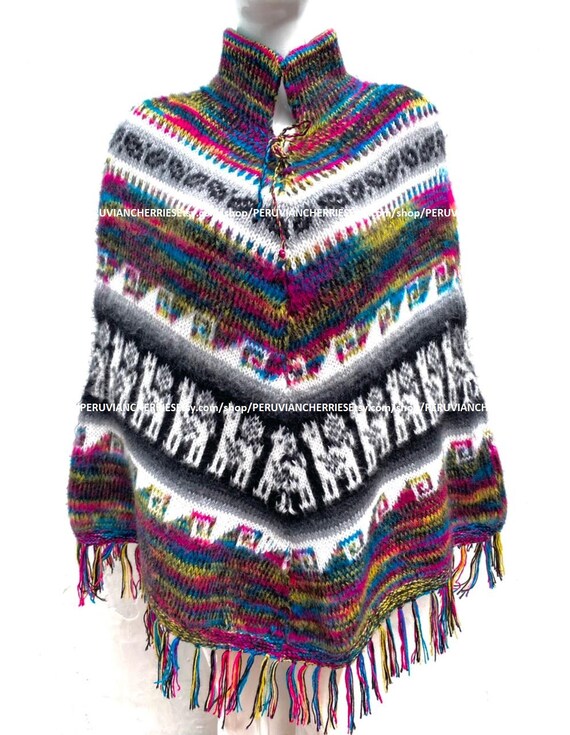Arco Iris Colorido Alpaca Lamas poncho, poncho de mujer, poncho