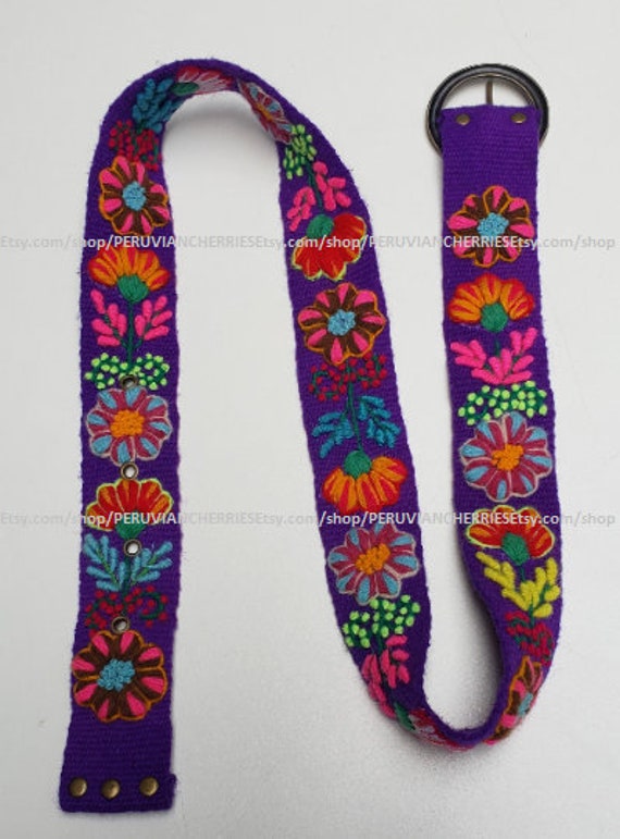 caminar Electricista contar Cinturón bordado a mano púrpura floral colorido peruano - Etsy España