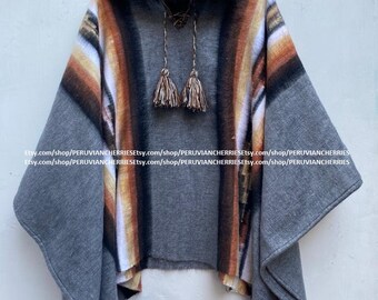 ブルゴーニュ アルパカ ポンチョ 男女兼用、長さ 67 インチ、幅 57