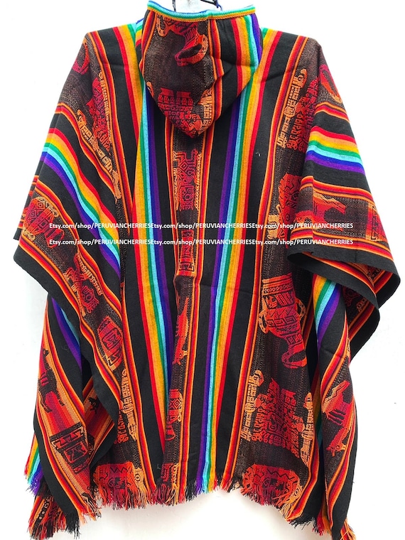 Alpaca Poncho nero per uomo e donna, poncho lana alpaca, perù