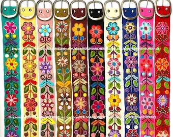 Hand embroidered belt floral colorful peruvian embroidered belt floral ethnic belt boho belt wool gifts for her floral belt peru