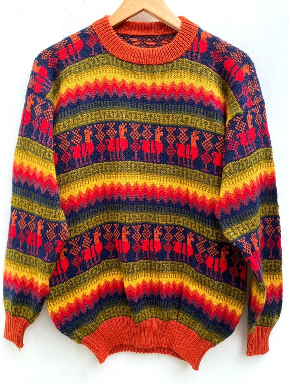 Dark Blue New Ethno Boho Alpaca Wool Unisex Sweater,wool