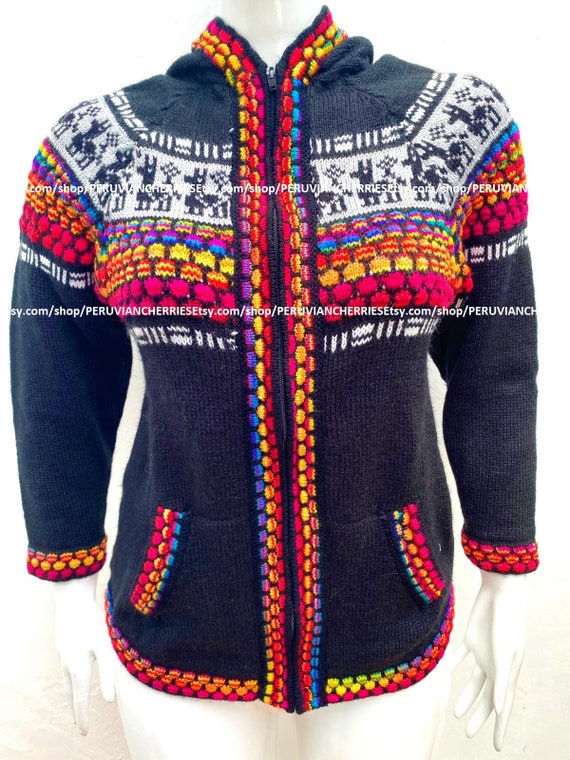 Maglione in alpaca nero, maglione cardigan in alpaca da donna, stile  peruviano, maglione in lana di alpaca peruviano - Etsy Italia