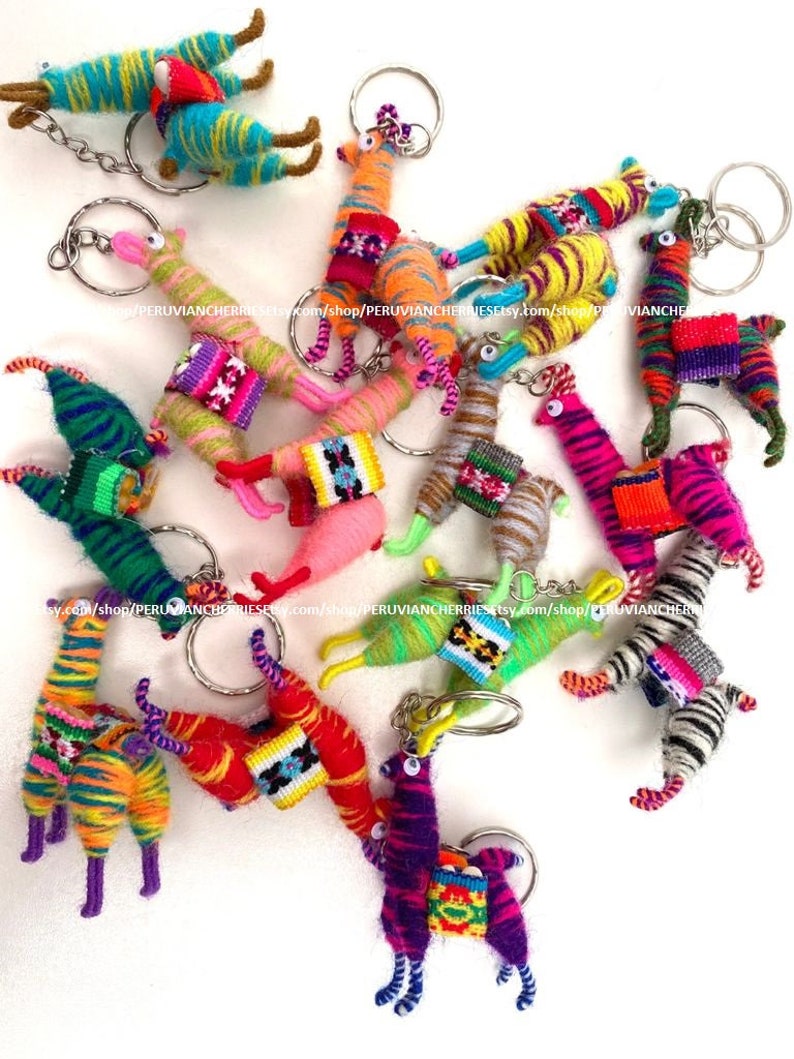 EXPRESS SHIPPING 5100 Llama Keychains, alpaca keyring bulk, mini alpaca, llama key chain, llama key chain, yarn keychain, handmade keychain STRIPED ONES