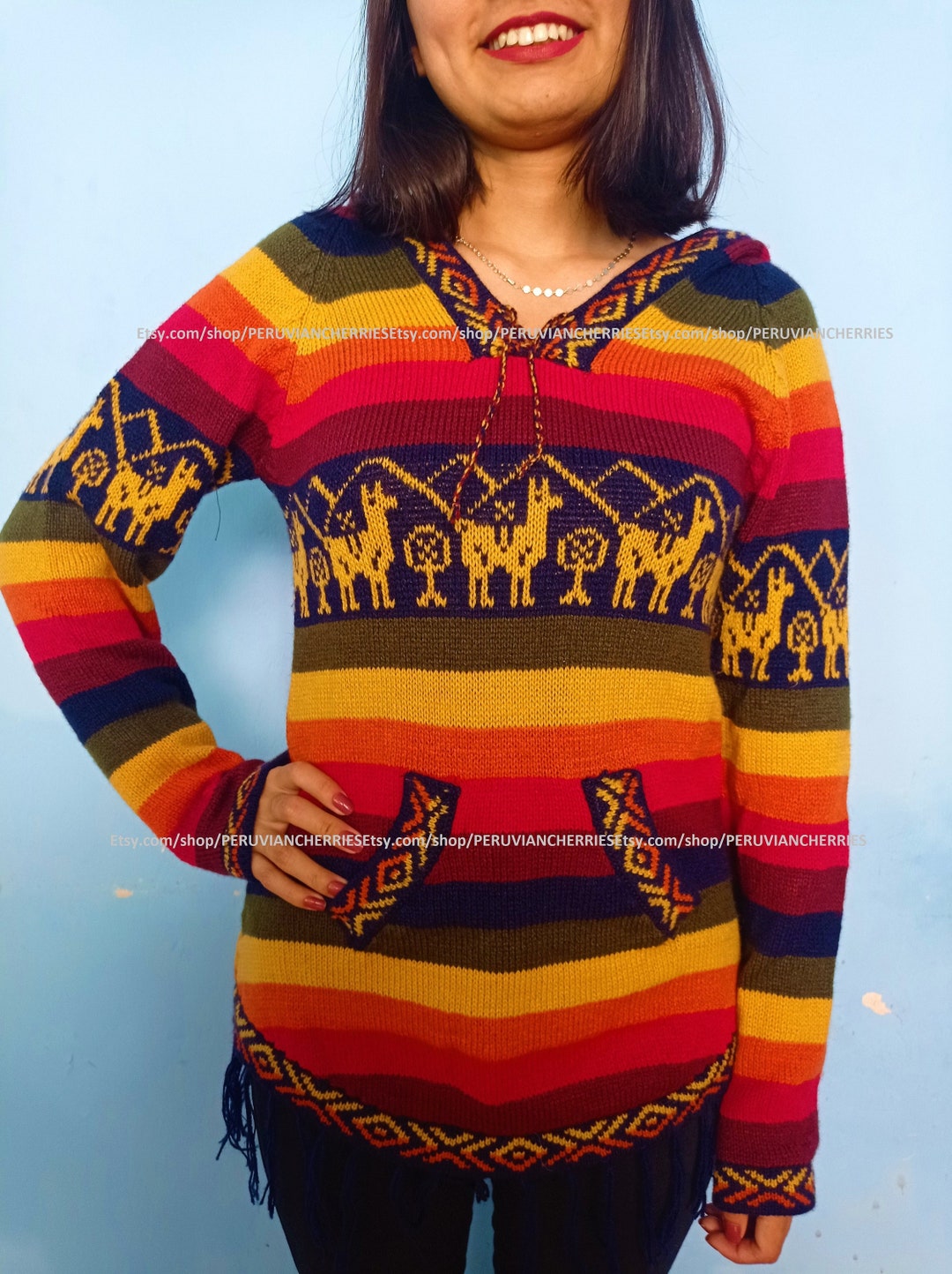 Rainbow Alpaca Sweater, Woman Alpaca Sweater Cardigan, Alpaca