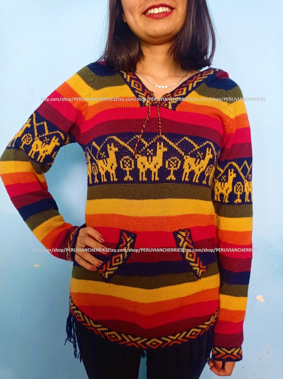 Rainbow Alpaca Sweater, Woman Alpaca Sweater Cardigan, Alpaca