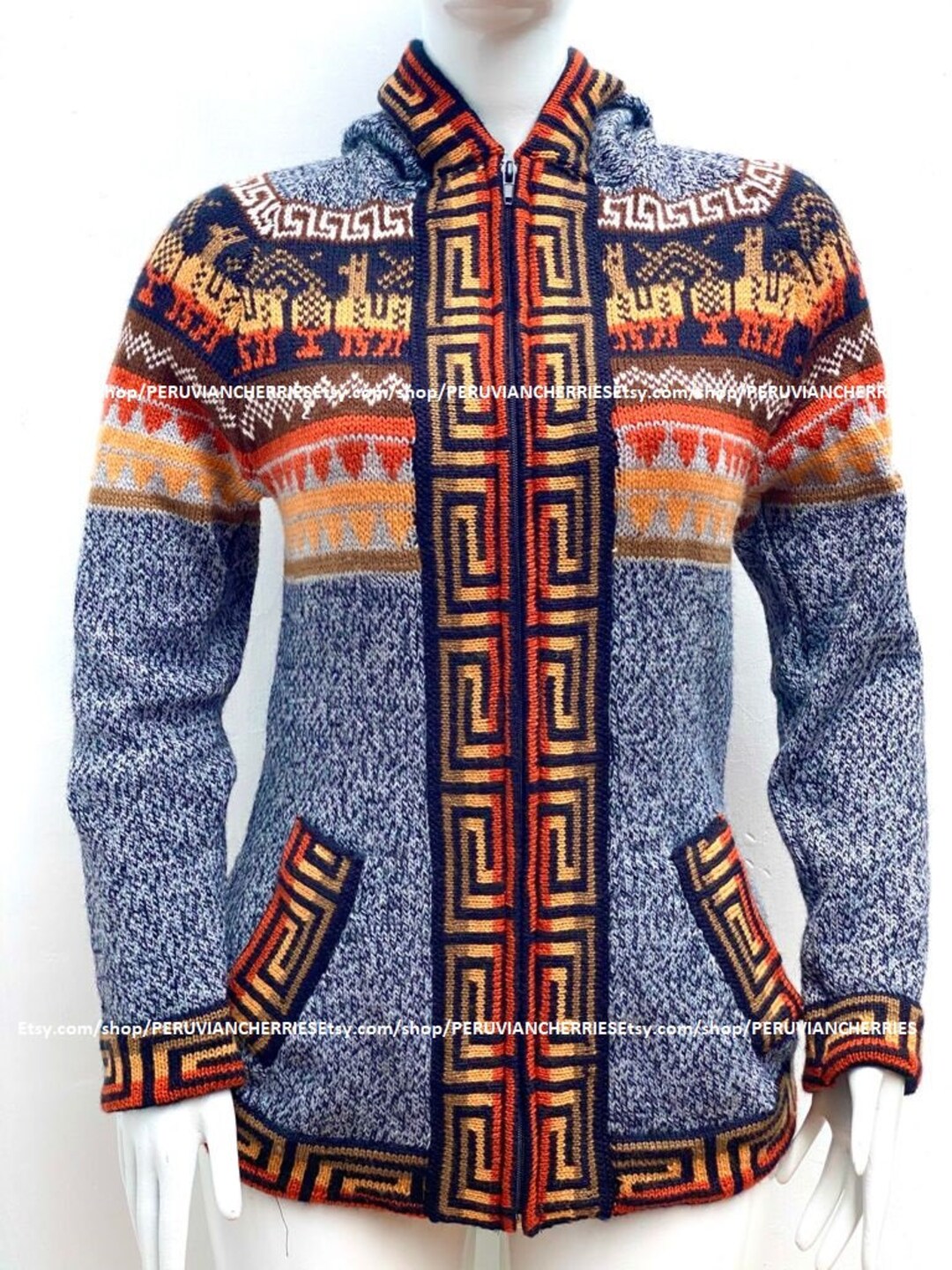 Raymis Women's Hand Knit Alpaca Wool Sweater - Peruvian Llama Design, Warm & Hypoallergenic (Green, Medium) - View #4