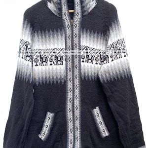 Black Alpaca Sweater Unisex xl, xxl and xxxl SIZE Alpaca wool cardigan little llamas hoodie, alpaca sweater, peru sweater, llamas sweater